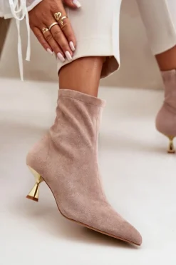 Boto Botki Na Obcasie|Botki Zamszowe*Botki Damskie Na Szpilce Eko Zamszowe Z Noskami W Szpic Beżowe Irithare