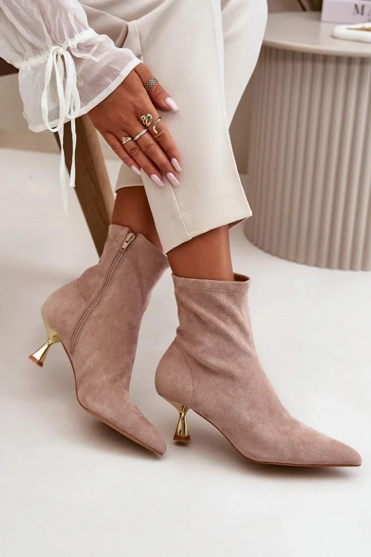 Boto Botki Na Obcasie|Botki Zamszowe*Botki Damskie Na Szpilce Eko Zamszowe Z Noskami W Szpic Beżowe Irithare