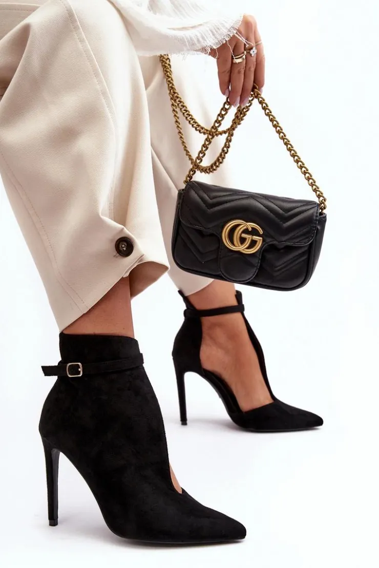 Boto Botki Na Obcasie|Botki Zamszowe*Botki Damskie Na Szpilce Z Eko Zamszu Czarne Amalundi Czarny