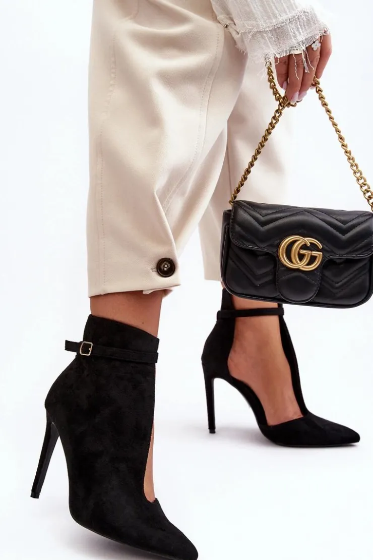 Boto Botki Na Obcasie|Botki Zamszowe*Botki Damskie Na Szpilce Z Eko Zamszu Czarne Amalundi Czarny