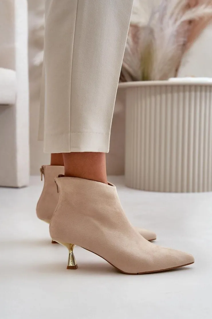 Best Boto Botki Damskie Na Szpilce Eko Zamszowe Beżowe Terlena