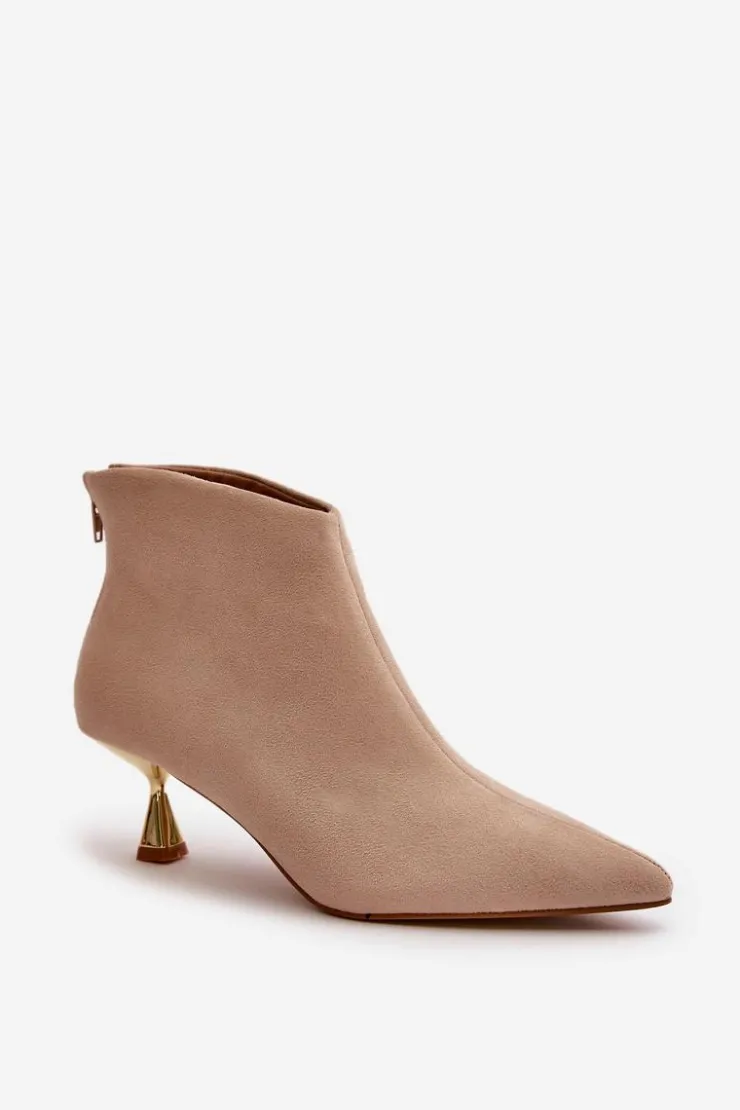 Best Boto Botki Damskie Na Szpilce Eko Zamszowe Beżowe Terlena