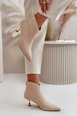 Best Boto Botki Damskie Na Szpilce Eko Zamszowe Beżowe Terlena