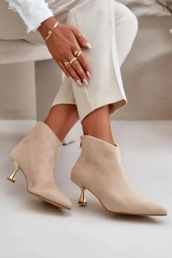 Best Boto Botki Damskie Na Szpilce Eko Zamszowe Beżowe Terlena