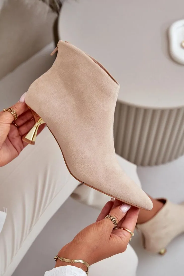 Best Boto Botki Damskie Na Szpilce Eko Zamszowe Beżowe Terlena