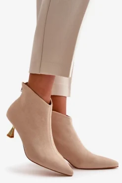 Best Boto Botki Damskie Na Szpilce Eko Zamszowe Beżowe Terlena