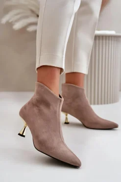 Damskie Boto Botki Damskie Na Szpilce Eko Zamszowe Ciemnobeżowe Terlena