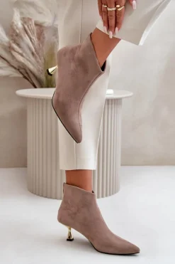 Damskie Boto Botki Damskie Na Szpilce Eko Zamszowe Ciemnobeżowe Terlena