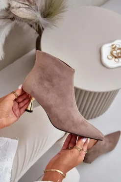 Damskie Boto Botki Damskie Na Szpilce Eko Zamszowe Ciemnobeżowe Terlena