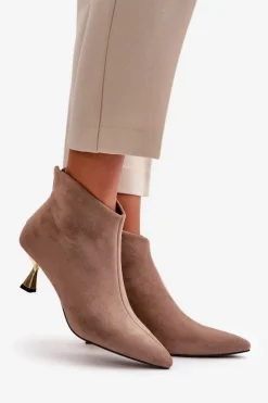 Damskie Boto Botki Damskie Na Szpilce Eko Zamszowe Ciemnobeżowe Terlena