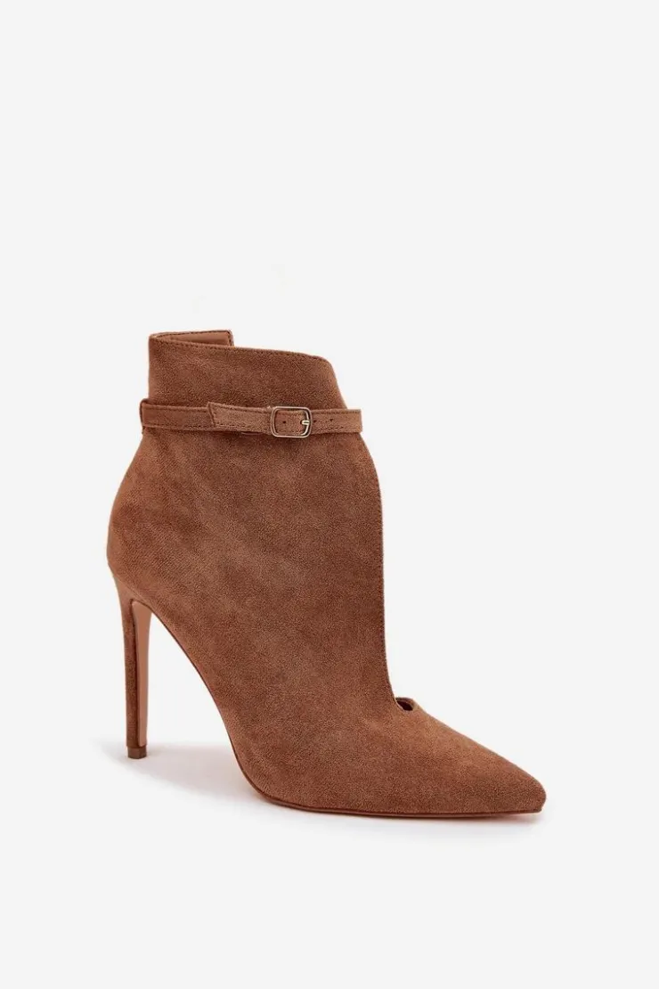 Boto Botki Na Obcasie|Botki Zamszowe*Botki Damskie Na Szpilce Z Eko Zamszu Ciemnobeżowe Amalundi Beżowy