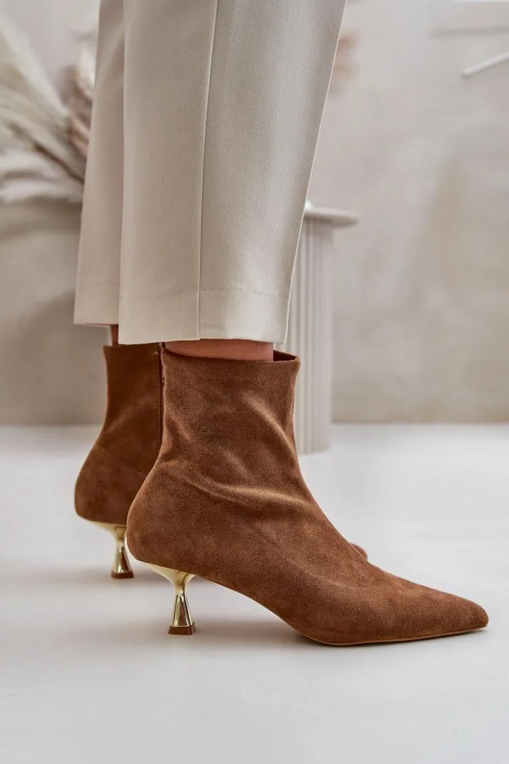 Boto Botki Damskie Na Szpilce Eko Zamszowe Z Noskami W Szpic Camel Irithare