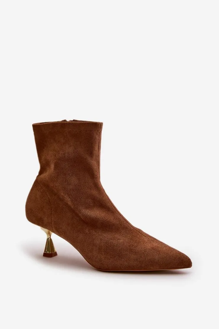 Boto Botki Damskie Na Szpilce Eko Zamszowe Z Noskami W Szpic Camel Irithare
