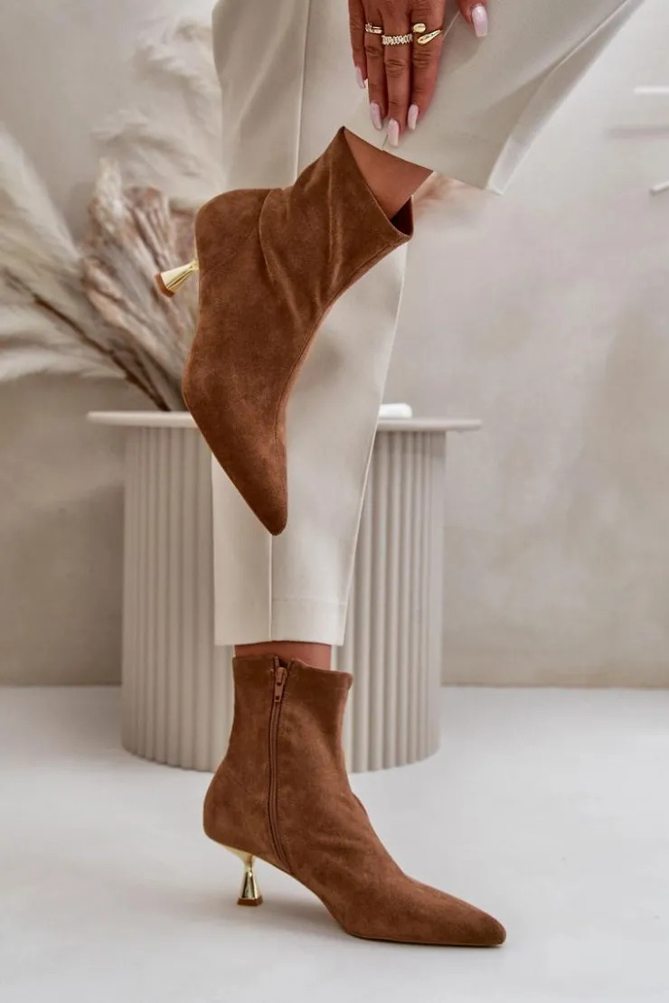 Boto Botki Damskie Na Szpilce Eko Zamszowe Z Noskami W Szpic Camel Irithare