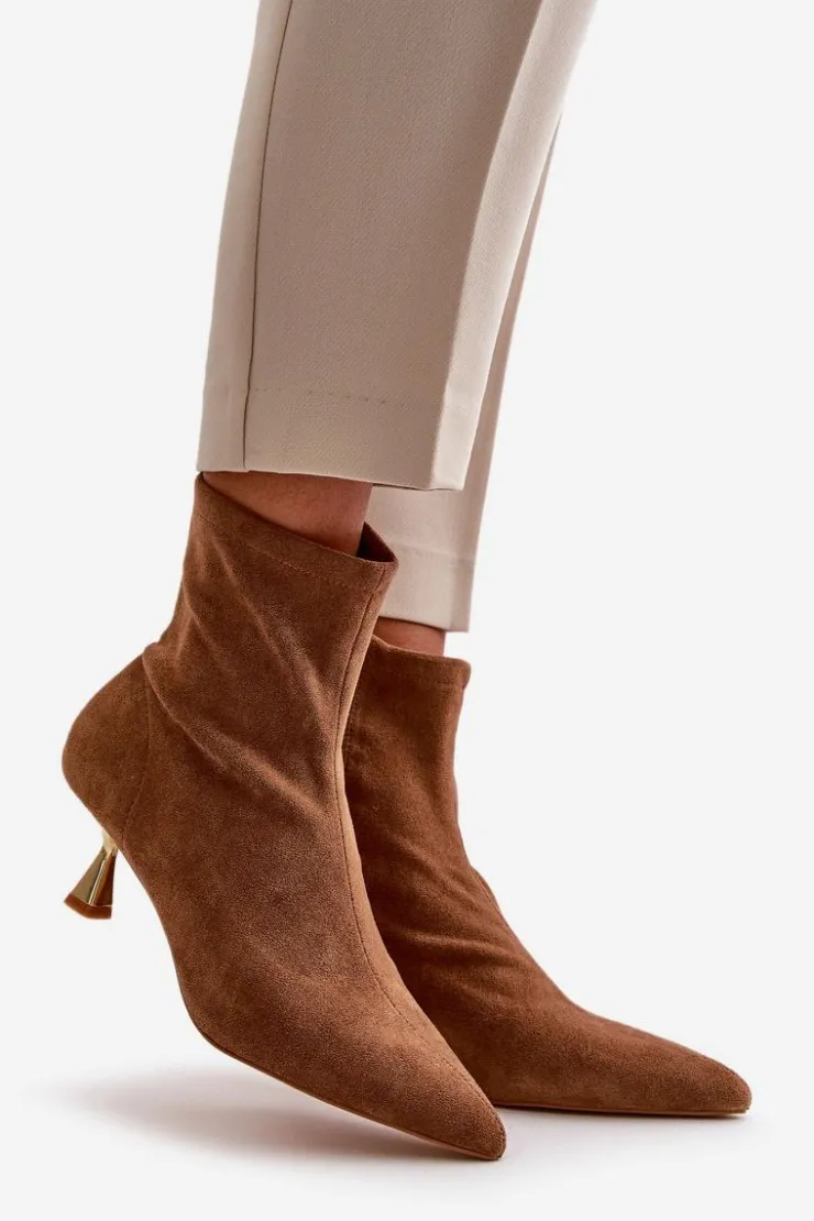Boto Botki Damskie Na Szpilce Eko Zamszowe Z Noskami W Szpic Camel Irithare