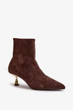 New Boto Botki Damskie Na Szpilce Eko Zamszowe Z Noskami W Szpic Brązowe Irithare