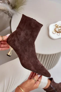 New Boto Botki Damskie Na Szpilce Eko Zamszowe Z Noskami W Szpic Brązowe Irithare