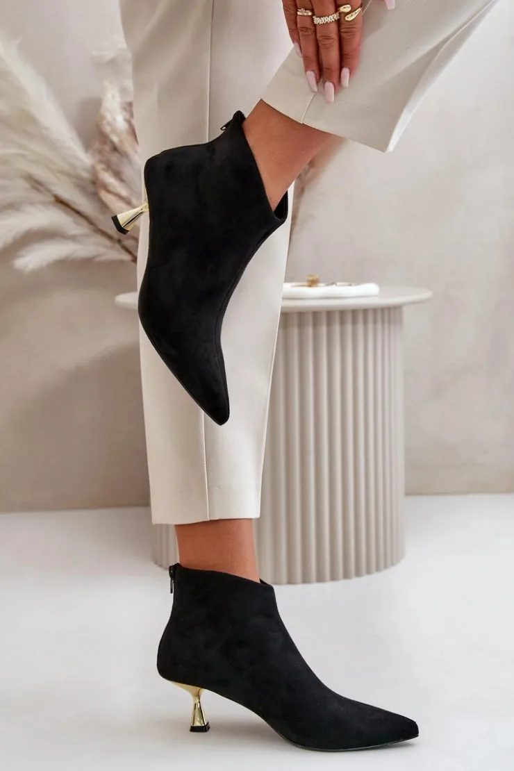 Boto Botki Na Obcasie|Botki Zamszowe*Botki Damskie Na Szpilce Eko Zamszowe Czarne Terlena