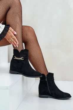 Boto Botki Damskie Na Ukrytym Koturnie Z Eko Zamszu Czarne Ofcorna