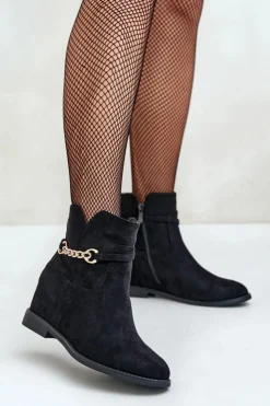 Boto Botki Damskie Na Ukrytym Koturnie Z Eko Zamszu Czarne Ofcorna