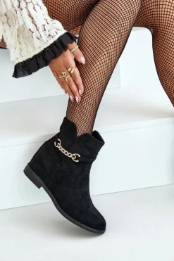 Boto Botki Damskie Na Ukrytym Koturnie Z Eko Zamszu Czarne Ofcorna