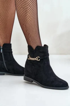 Boto Botki Damskie Na Ukrytym Koturnie Z Eko Zamszu Czarne Ofcorna