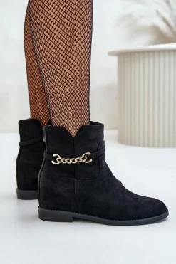 Boto Botki Damskie Na Ukrytym Koturnie Z Eko Zamszu Czarne Ofcorna