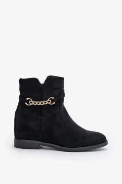 Boto Botki Damskie Na Ukrytym Koturnie Z Eko Zamszu Czarne Ofcorna