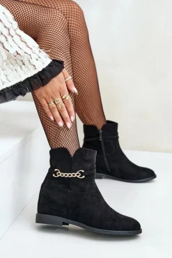 Boto Botki Damskie Na Ukrytym Koturnie Z Eko Zamszu Czarne Ofcorna