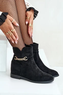 Boto Botki Damskie Na Ukrytym Koturnie Z Eko Zamszu Czarne Ofcorna