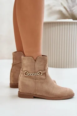 Damskie Boto Botki Damskie Na Ukrytym Koturnie Z Eko Zamszu Beżowe Ofcorna