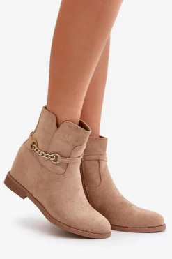 Damskie Boto Botki Damskie Na Ukrytym Koturnie Z Eko Zamszu Beżowe Ofcorna