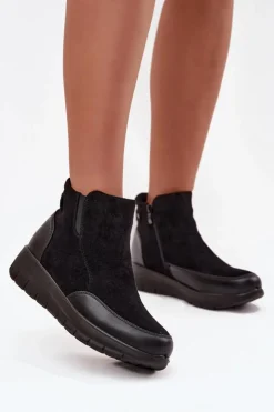 Boto Botki Ocieplane|Botki Zimowe Damskie*Botki Damskie Na Zamek Ocieplane Futerkiem Czarne Breena