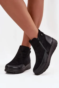 Boto Botki Ocieplane|Botki Zimowe Damskie*Botki Damskie Na Zamek Ocieplane Futerkiem Czarne Breena
