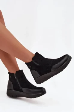 Boto Botki Ocieplane|Botki Zimowe Damskie*Botki Damskie Na Zamek Ocieplane Futerkiem Czarne Breena