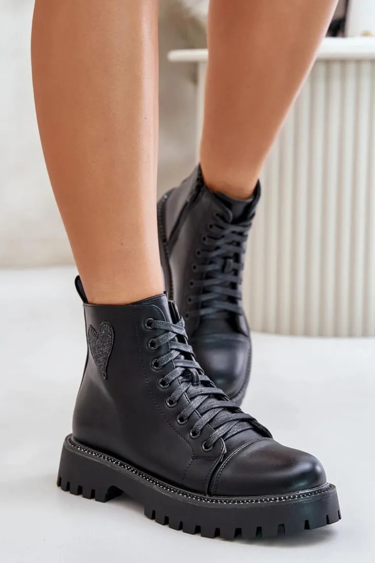 Hot Boto Botki Damskie Na Zamek Z Ozdobnym Sercem Czarne Obeena Czarny