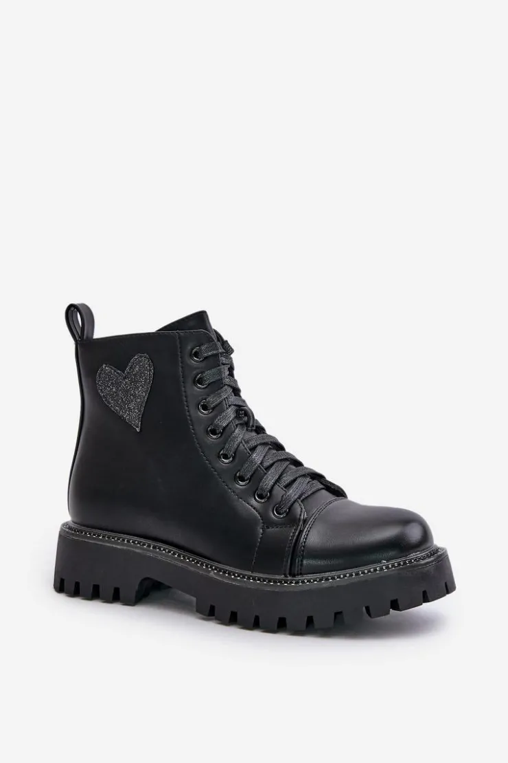 Hot Boto Botki Damskie Na Zamek Z Ozdobnym Sercem Czarne Obeena Czarny