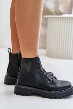 Hot Boto Botki Damskie Na Zamek Z Ozdobnym Sercem Czarne Obeena Czarny