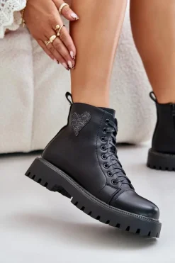 Hot Boto Botki Damskie Na Zamek Z Ozdobnym Sercem Czarne Obeena Czarny