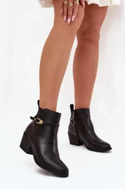 Clearance Boto Botki Damskie Na Zamek Z Paseczkiem I Złotym Detalem Czarne Zelinae Czarny