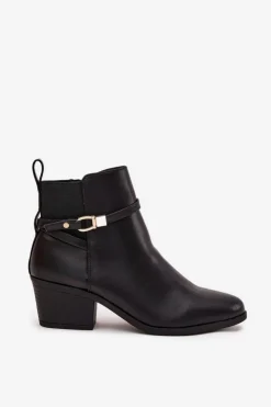 Clearance Boto Botki Damskie Na Zamek Z Paseczkiem I Złotym Detalem Czarne Zelinae Czarny