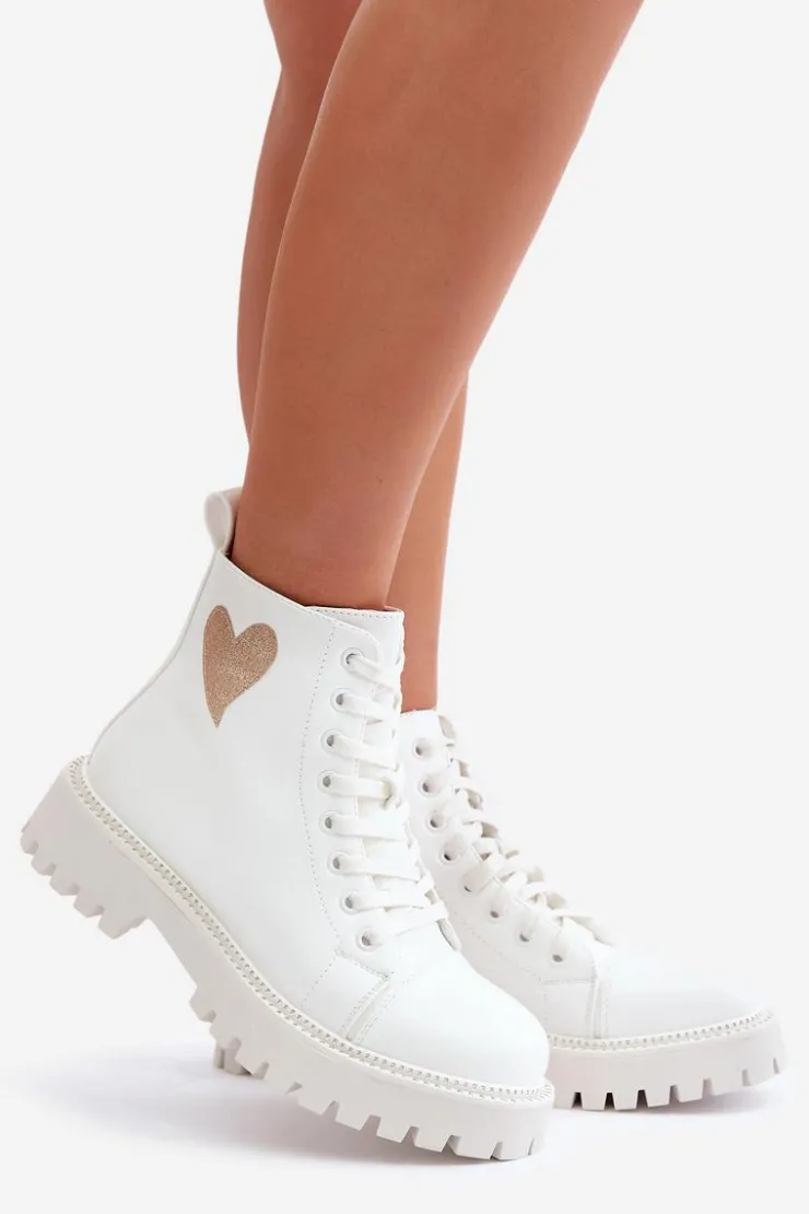 Boto Botki Sznurowane|Czarne Botki*Botki Damskie Na Zamek Z Ozdobnym Sercem Białe Obeena