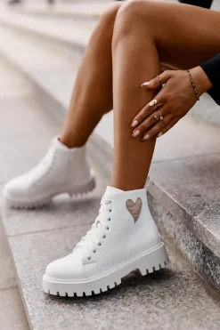 Boto Botki Sznurowane|Czarne Botki*Botki Damskie Na Zamek Z Ozdobnym Sercem Białe Obeena