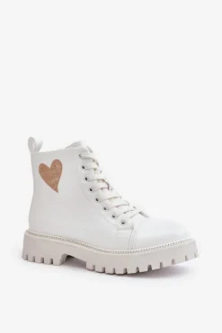 Boto Botki Sznurowane|Czarne Botki*Botki Damskie Na Zamek Z Ozdobnym Sercem Białe Obeena