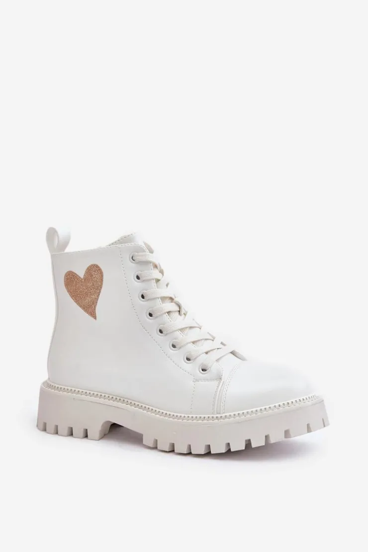 Boto Botki Sznurowane|Czarne Botki*Botki Damskie Na Zamek Z Ozdobnym Sercem Białe Obeena