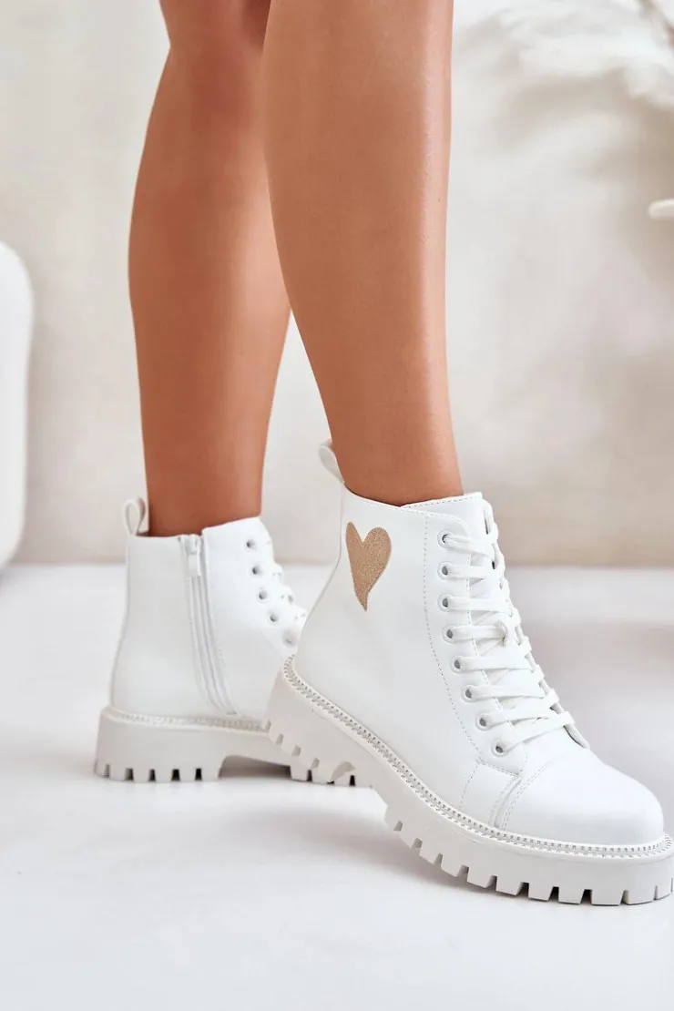 Boto Botki Sznurowane|Czarne Botki*Botki Damskie Na Zamek Z Ozdobnym Sercem Białe Obeena