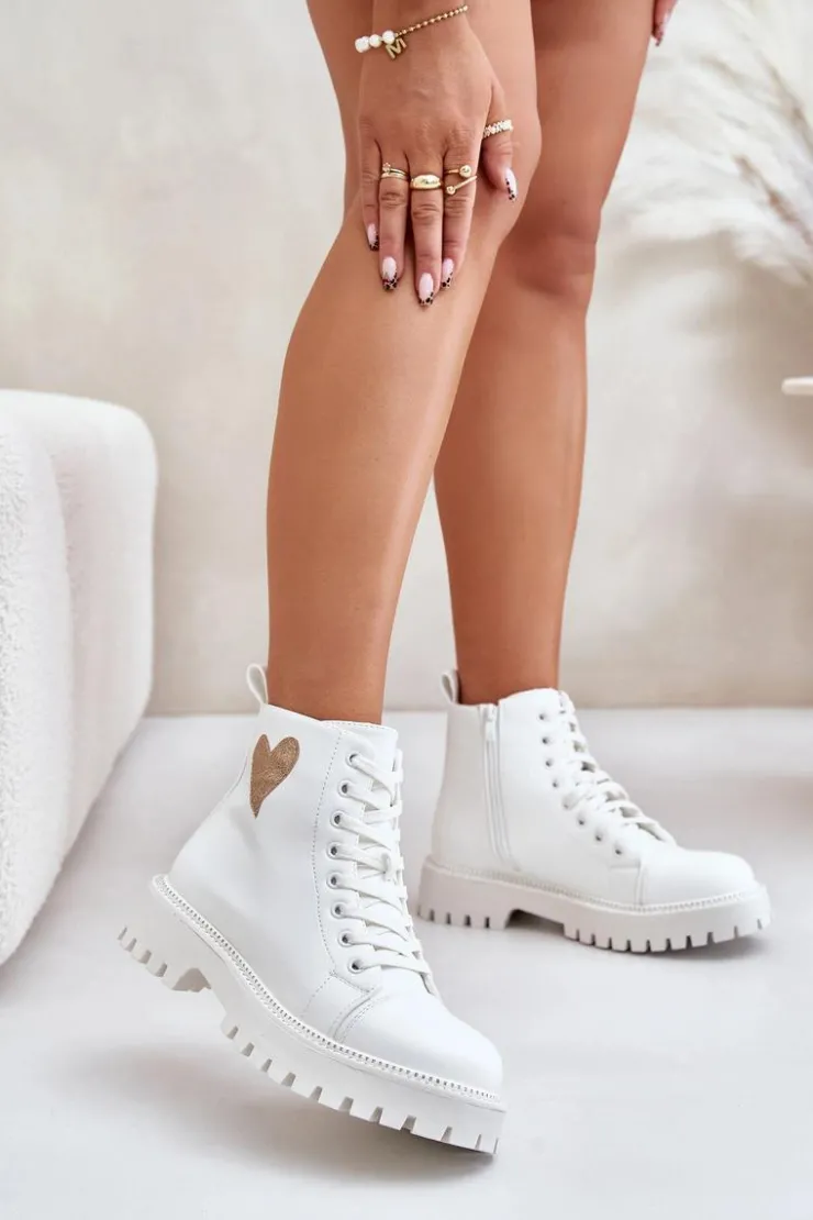 Boto Botki Sznurowane|Czarne Botki*Botki Damskie Na Zamek Z Ozdobnym Sercem Białe Obeena