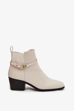 Boto Botki Na Słupku|Czarne Botki*Botki Damskie Na Zamek Z Paseczkiem I Złotym Detalem Jasnobeżowe Zelinae