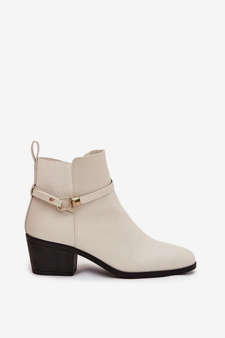 Boto Botki Na Słupku|Czarne Botki*Botki Damskie Na Zamek Z Paseczkiem I Złotym Detalem Jasnobeżowe Zelinae