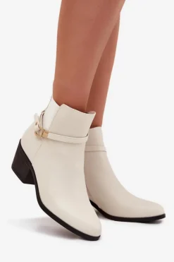 Boto Botki Na Słupku|Czarne Botki*Botki Damskie Na Zamek Z Paseczkiem I Złotym Detalem Jasnobeżowe Zelinae